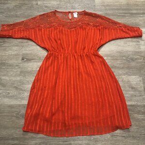 Charming Charlie Dress Women's Size Large Red Lace Babydoll Mini‎ Dress Boho